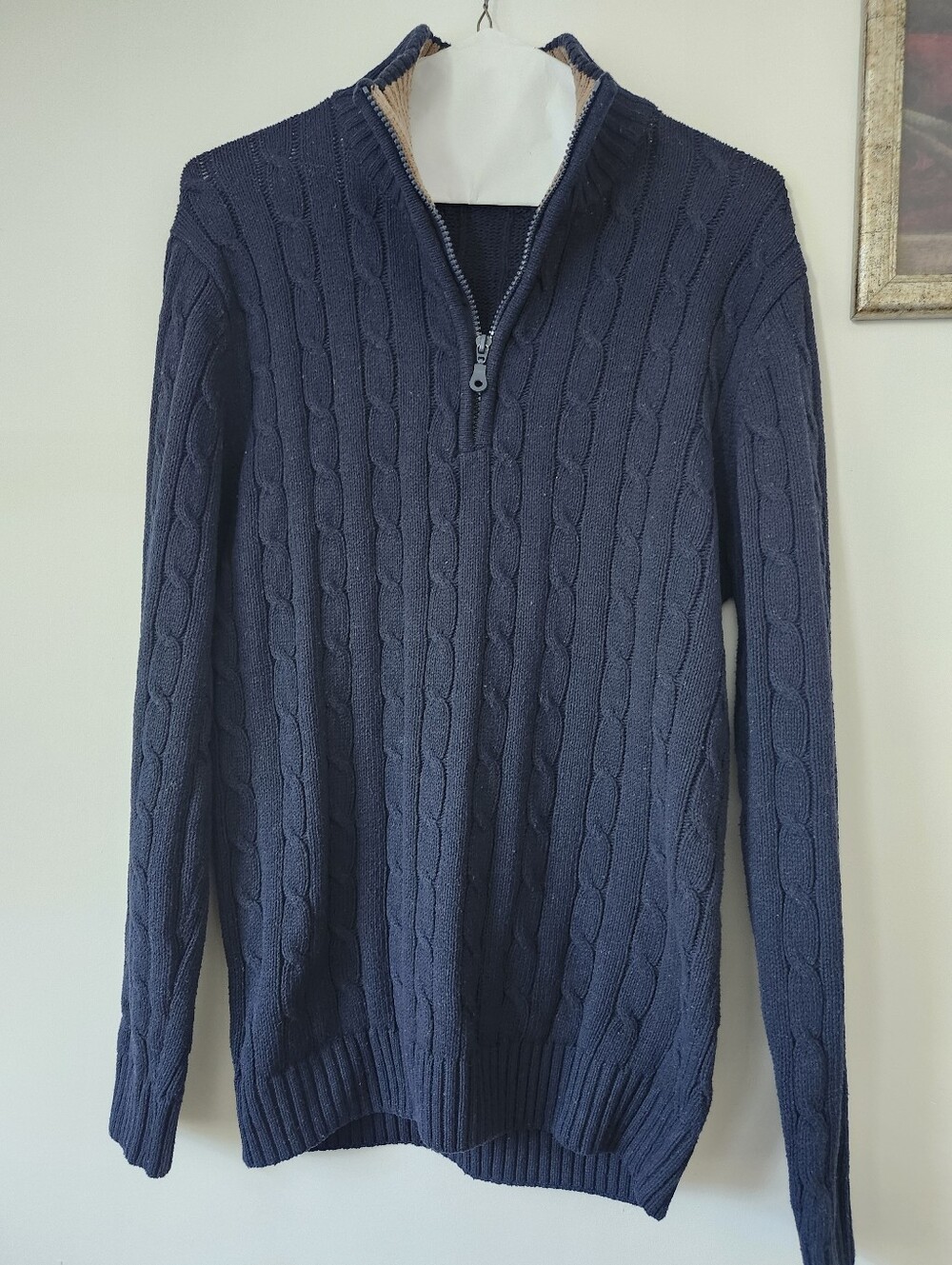Men's Navy Cable-Knit Half-Zip Sweater
